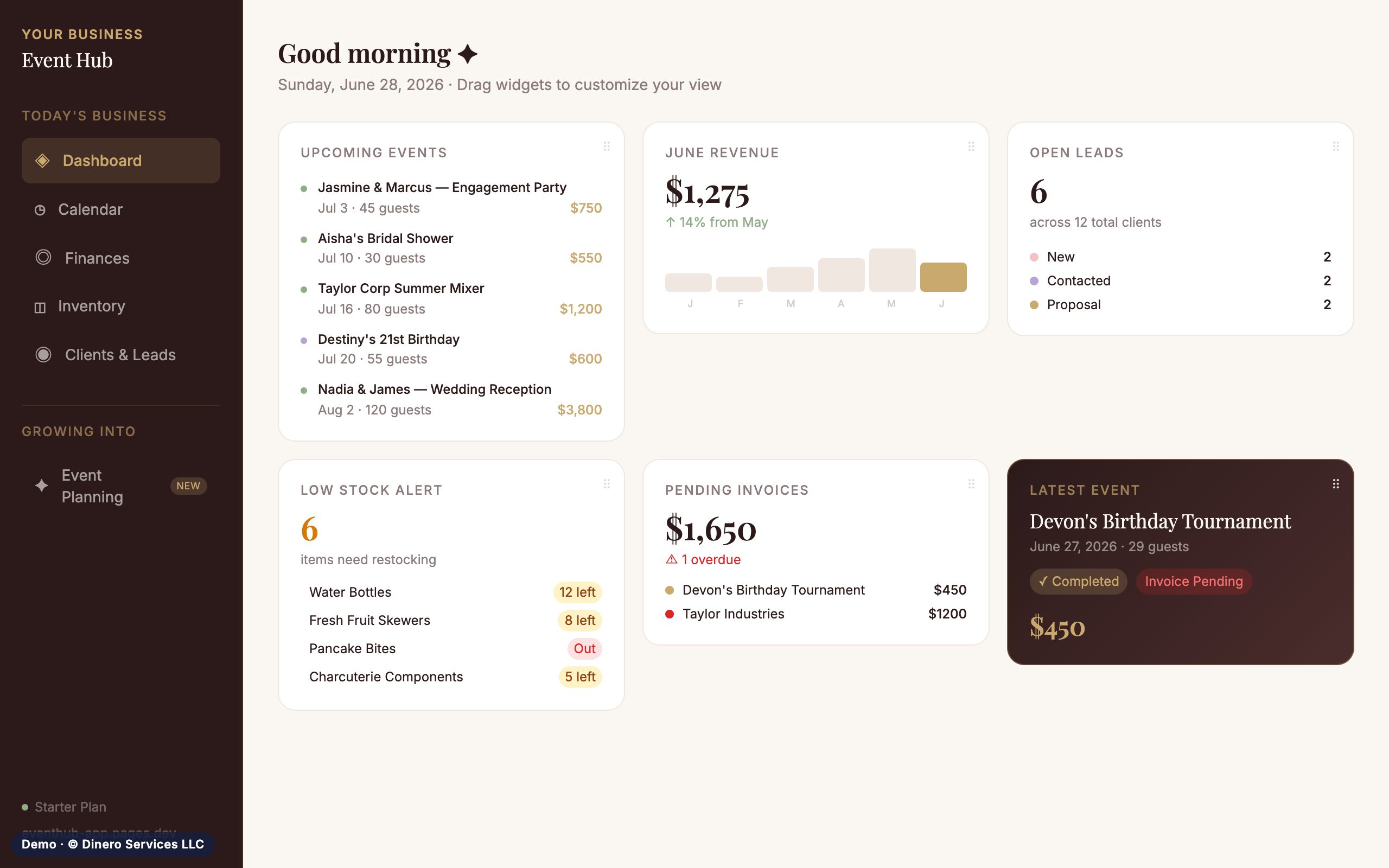 Event Business Hub screenshot