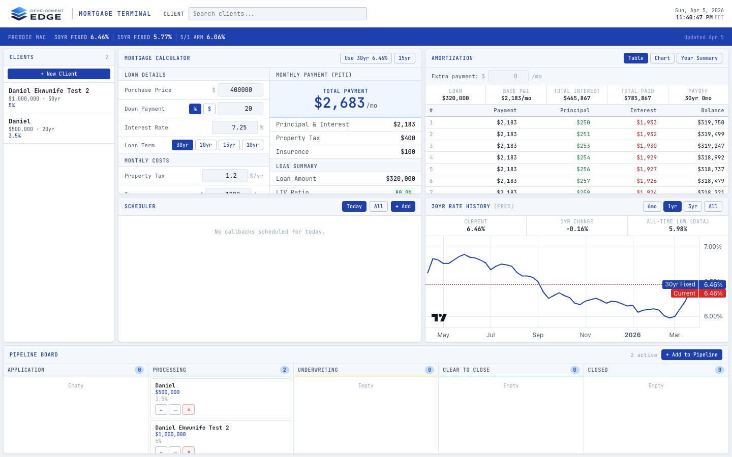 Mortgage Terminal Dashboard